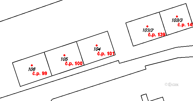 Bukovany 101 na parcele st. 104 v KÚ Bukovany u Sokolova, Katastrální mapa