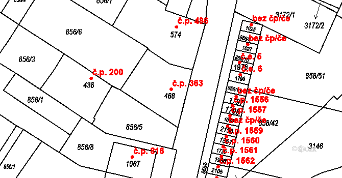 Mařatice 363, Uherské Hradiště na parcele st. 468 v KÚ Mařatice, Katastrální mapa