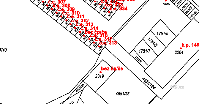 Veselí nad Moravou 318 na parcele st. 2758 v KÚ Veselí-Předměstí, Katastrální mapa