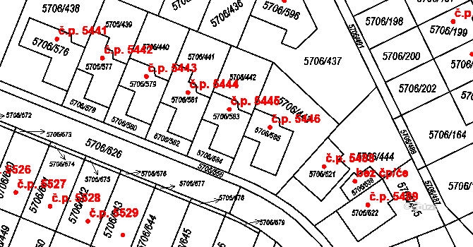 Jihlava 5445 na parcele st. 5706/583 v KÚ Jihlava, Katastrální mapa