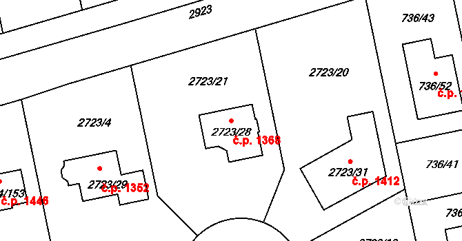 Kylešovice 1368, Opava na parcele st. 2723/28 v KÚ Kylešovice, Katastrální mapa