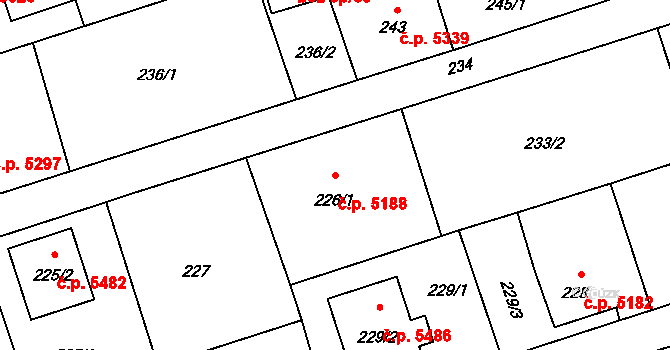 Třebovice 5188, Ostrava na parcele st. 226/1 v KÚ Třebovice ve Slezsku, Katastrální mapa