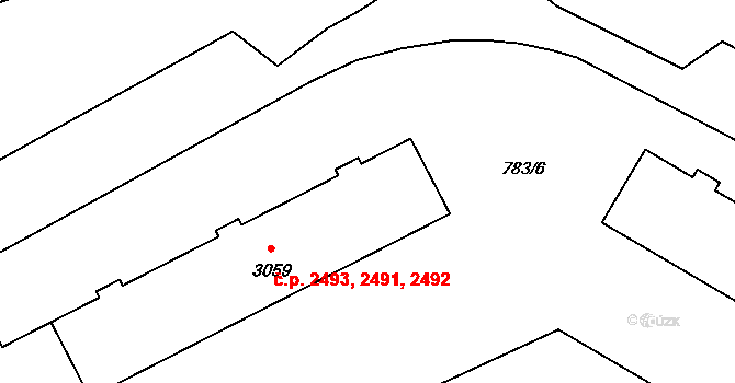 Zábřeh 2491,2492,2493, Ostrava na parcele st. 3059 v KÚ Zábřeh nad Odrou, Katastrální mapa