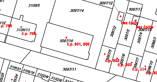 Bystřice nad Pernštejnem 800,801 na parcele st. 3097/16 v KÚ Bystřice nad Pernštejnem, Katastrální mapa