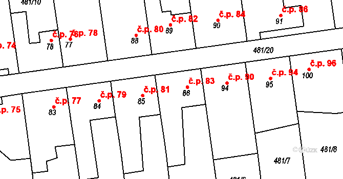 Štěpánov nad Svratkou 83 na parcele st. 86 v KÚ Štěpánov nad Svratkou, Katastrální mapa
