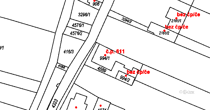 Valašské Klobouky 611 na parcele st. 994/1 v KÚ Valašské Klobouky, Katastrální mapa