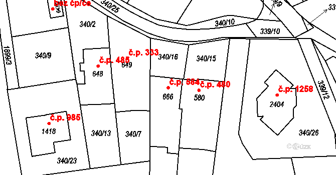 Malenovice 584, Zlín na parcele st. 666 v KÚ Malenovice u Zlína, Katastrální mapa