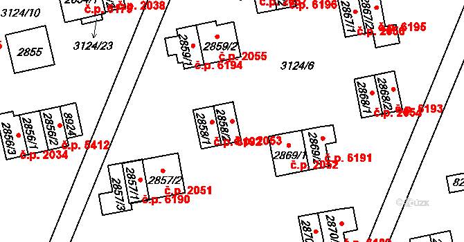 Zlín 2053 na parcele st. 2858/2 v KÚ Zlín, Katastrální mapa