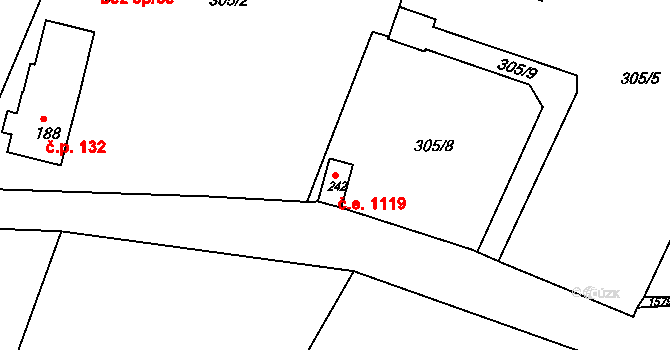 Děčín XXIV-Krásný Studenec 1119, Děčín na parcele st. 242 v KÚ Krásný Studenec, Katastrální mapa