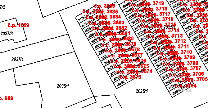 Prostřední Suchá 3668, Havířov na parcele st. 2025/7 v KÚ Prostřední Suchá, Katastrální mapa