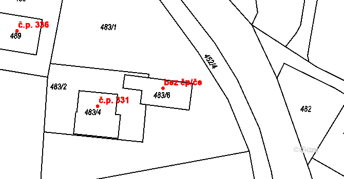 Zádveřice-Raková 45096023 na parcele st. 483/6 v KÚ Zádveřice, Katastrální mapa