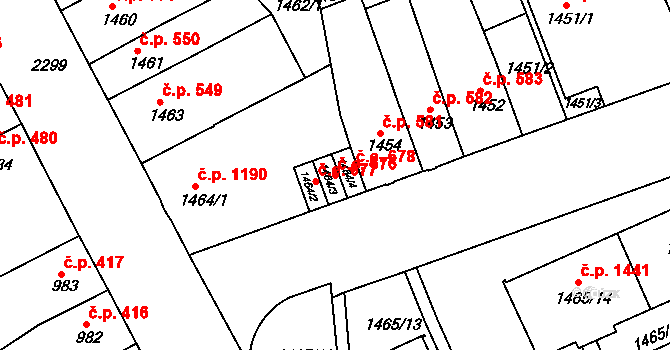 Trnovany 676, Teplice na parcele st. 1464/3 v KÚ Teplice-Trnovany, Katastrální mapa