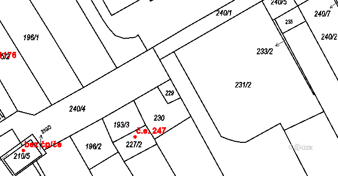 Rousínov 45889023 na parcele st. 229 v KÚ Rousínov u Vyškova, Katastrální mapa
