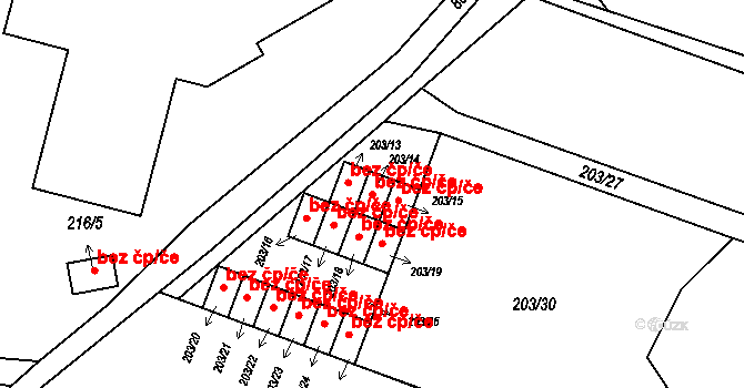 Plzeň 46514023 na parcele st. 203/14 v KÚ Lobzy, Katastrální mapa