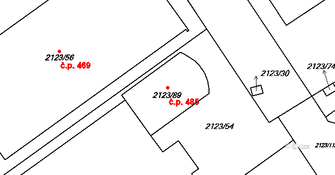 Vyškov-Město 485, Vyškov na parcele st. 2123/89 v KÚ Vyškov, Katastrální mapa