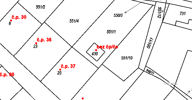 Řečany nad Labem 50245023 na parcele st. 430 v KÚ Řečany nad Labem, Katastrální mapa