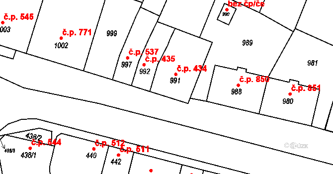 Bučovice 434 na parcele st. 991 v KÚ Bučovice, Katastrální mapa