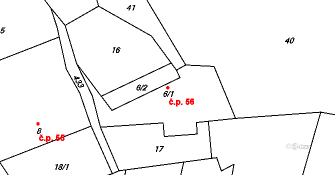 Březinka 56, Hošťalovice na parcele st. 6/1 v KÚ Březinka u Hošťalovic, Katastrální mapa
