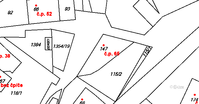 Včelákov 65 na parcele st. 147 v KÚ Včelákov, Katastrální mapa