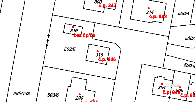 Loučany 846 na parcele st. 315 v KÚ Loučany na Hané, Katastrální mapa
