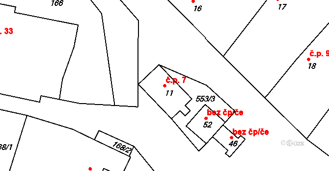 Krsice 7, Čimelice na parcele st. 11 v KÚ Krsice, Katastrální mapa