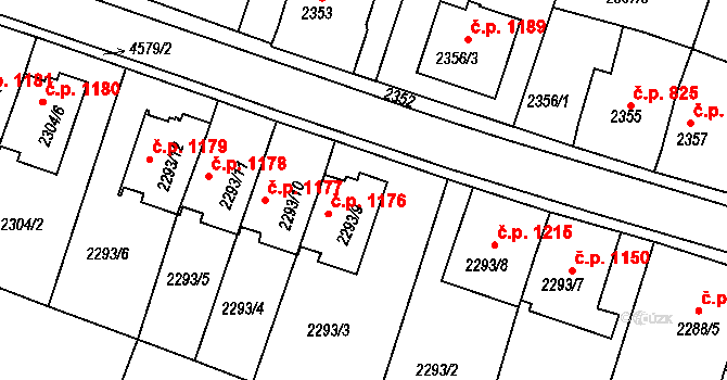 Třešť 1176 na parcele st. 2293/9 v KÚ Třešť, Katastrální mapa