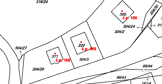 Dolní Bělá 165 na parcele st. 220 v KÚ Dolní Bělá, Katastrální mapa