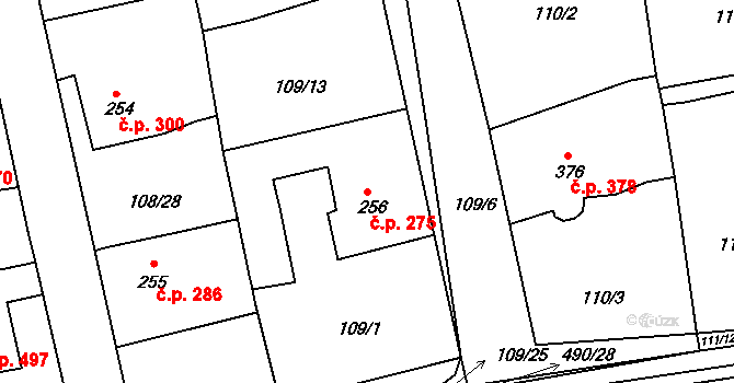 Rudná 275 na parcele st. 256 v KÚ Dušníky u Rudné, Katastrální mapa