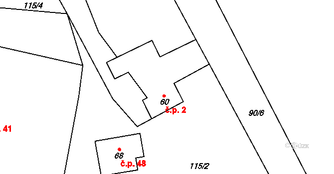 Olší 2, Opařany na parcele st. 60 v KÚ Olší u Opařan, Katastrální mapa