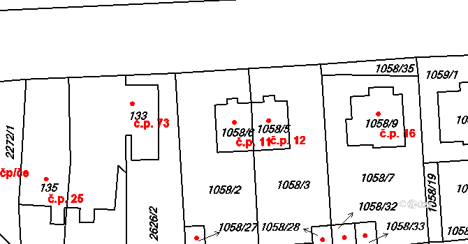 Plzeňské Předměstí 11, Horšovský Týn na parcele st. 1058/6 v KÚ Horšovský Týn, Katastrální mapa
