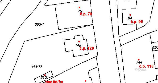 Rybnice 128 na parcele st. 145 v KÚ Rybnice u Kaznějova, Katastrální mapa