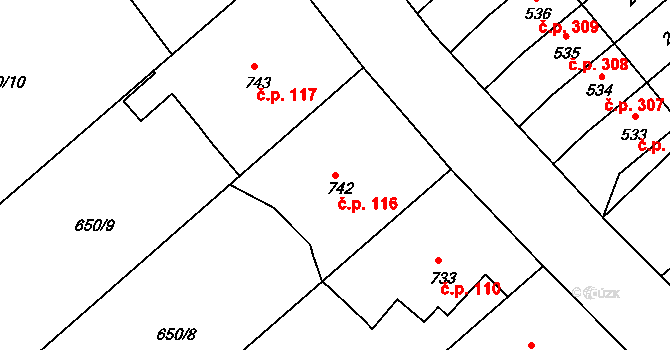 Olivětín 116, Broumov na parcele st. 742 v KÚ Broumov, Katastrální mapa