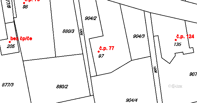 Rokytno 77 na parcele st. 97 v KÚ Rokytno, Katastrální mapa