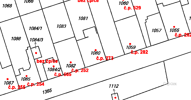 Vejprnice 273 na parcele st. 1080 v KÚ Vejprnice, Katastrální mapa