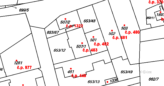 Svítkov 483, Pardubice na parcele st. 507/1 v KÚ Svítkov, Katastrální mapa