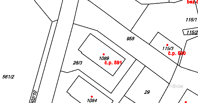 Borohrádek 591 na parcele st. 1089 v KÚ Borohrádek, Katastrální mapa