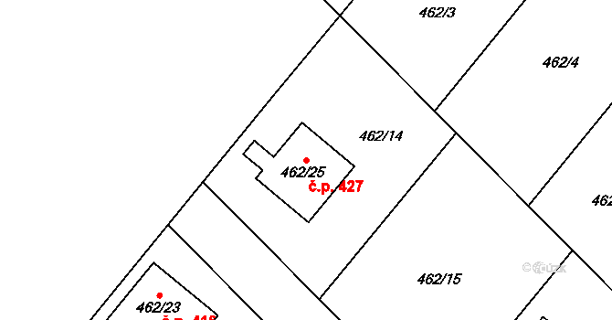 Lhotka 427, Ostrava na parcele st. 462/25 v KÚ Lhotka u Ostravy, Katastrální mapa