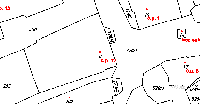 Branišov 12, Zdíkov na parcele st. 6 v KÚ Branišov u Zdíkovce, Katastrální mapa