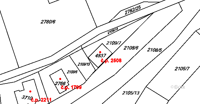 Rožnov pod Radhoštěm 2508 na parcele st. 4837 v KÚ Rožnov pod Radhoštěm, Katastrální mapa