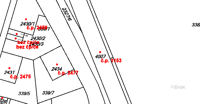 Jablonec nad Nisou 1153 na parcele st. 4007 v KÚ Jablonec nad Nisou, Katastrální mapa