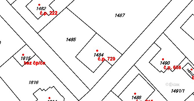 Bílovec 729 na parcele st. 1484 v KÚ Bílovec-město, Katastrální mapa