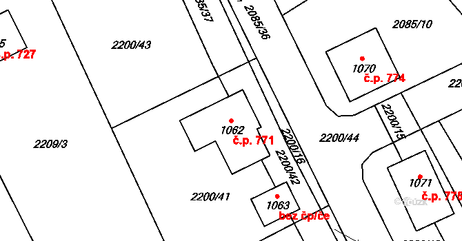 Černovice 771 na parcele st. 1062 v KÚ Černovice u Tábora, Katastrální mapa