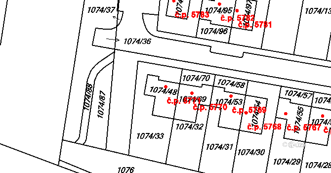 Jihlava 5771 na parcele st. 1074/48 v KÚ Jihlava, Katastrální mapa