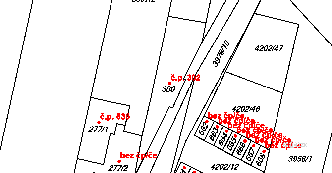 Lenešice 302 na parcele st. 300 v KÚ Lenešice, Katastrální mapa