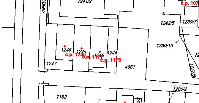 Louny 1178 na parcele st. 1243 v KÚ Louny, Katastrální mapa