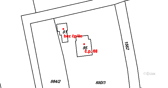 Vadín 68, Okrouhlice na parcele st. 85 v KÚ Vadín, Katastrální mapa