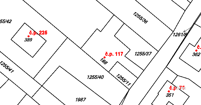 Veselý Žďár 117 na parcele st. 188 v KÚ Veselý Žďár, Katastrální mapa