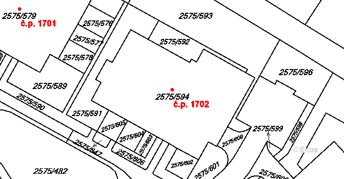 Kyje 1702, Praha na parcele st. 2575/594 v KÚ Kyje, Katastrální mapa