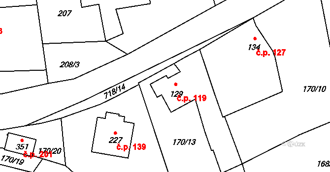 Zdemyslice 119 na parcele st. 129 v KÚ Zdemyslice, Katastrální mapa