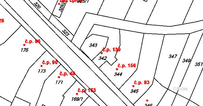 Rychlov 139, Bystřice pod Hostýnem na parcele st. 342 v KÚ Rychlov u Bystřice pod Hostýnem, Katastrální mapa
